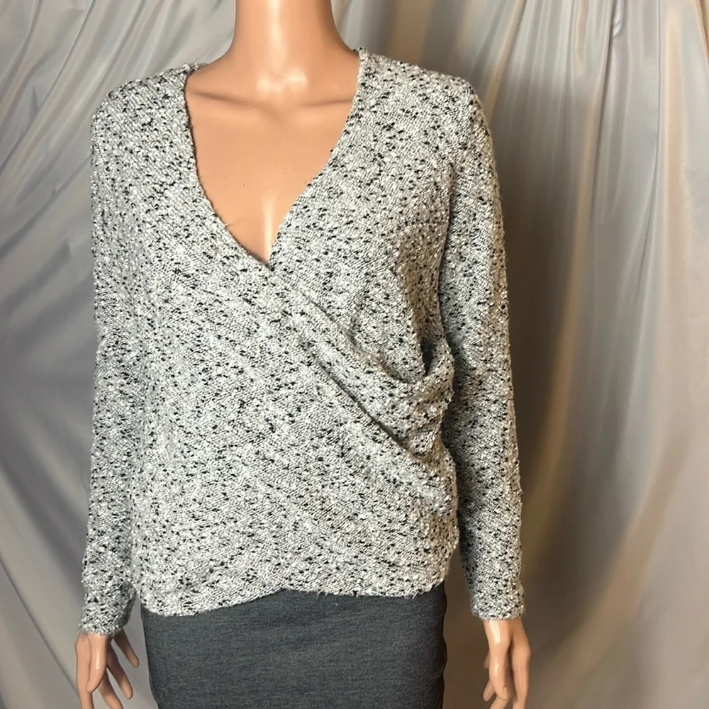 1.State Marled Gray Knit Wrap Style Dress Long Sleeve Back Zipper Size S - Picture 3 of 15
